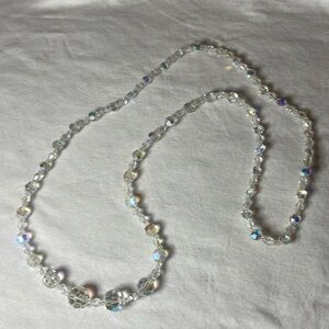 Beaded Necklace - 26 in - slip over head - clear/iridescent beads - EUC